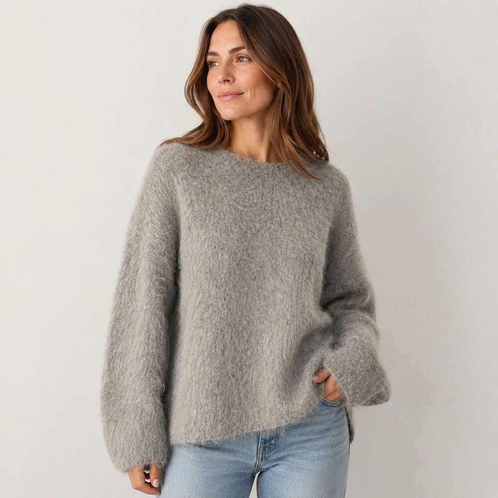 Cinq à Sept Daniela Alpaca Wool Blend Fuzzy Sweater Gray  Size L Luxe Soft